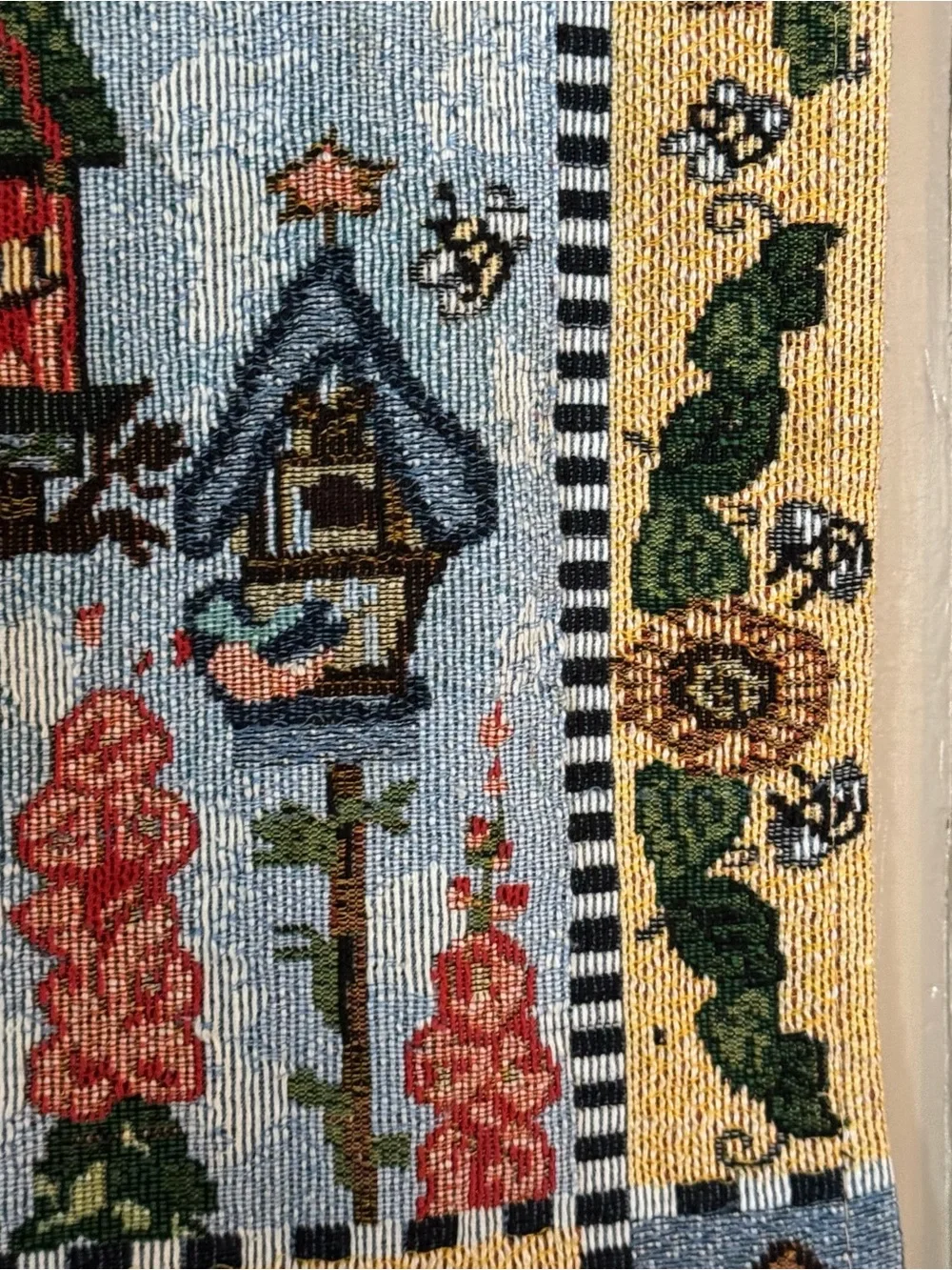 Embroidered Birdhouse Tapestry Placemat Pair SpringCore Farmhouse Kitchen Decor